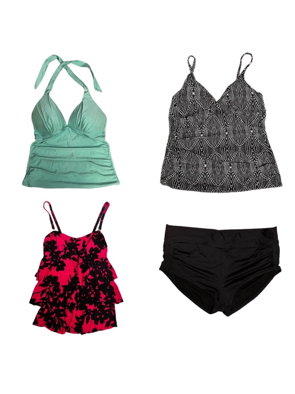 Kona Sol Aqua Green THREE Tankini Black Boy Short Swim Medium Large Lot Bundle